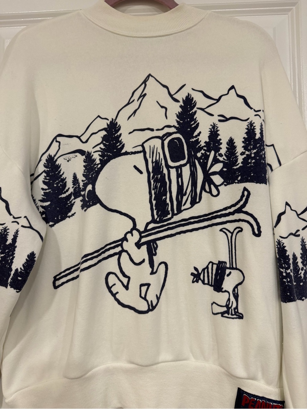 Peanuts White Crewneck Sweater with Navy Ski Graphic - Picture 4 of 6